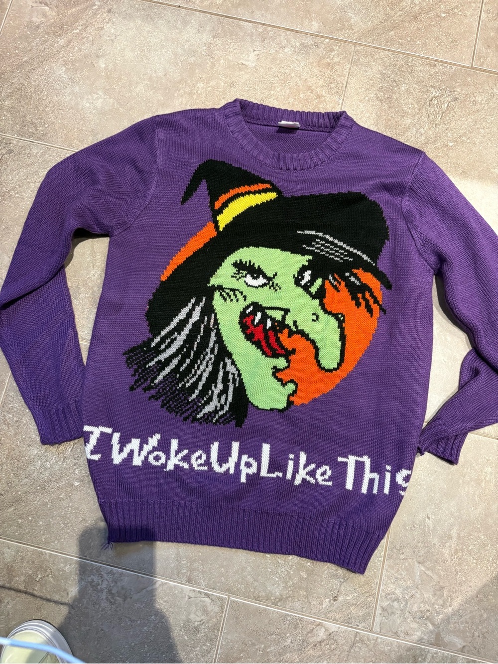 Vintage Purple Halloween Witch Graphic Sweater - I Woke Up Like This. Never worn